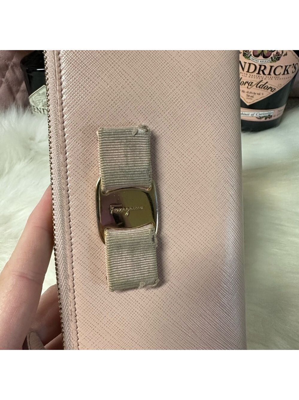 SALVATORE FERRAGAMO VARA BOW PINK LEATHER ZIP LONG WALLET MADE IN ITALY - Picture 4 of 10